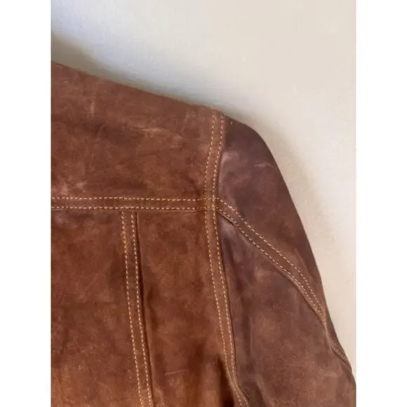 Quince Suede Trucker Jacket Brown Goat Leather Great Patina XS/S READ - Picture 5 of 10